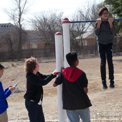 Students enjoy time at the park during their visit to collect samples. 