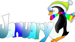  january month name with a penguin in a rainbow scarf