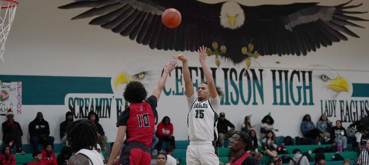 Player shoots over the defender 