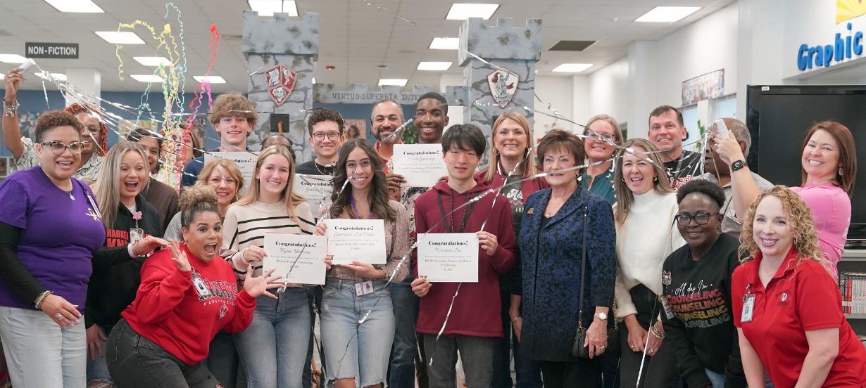  Students pose after receiving scholarships