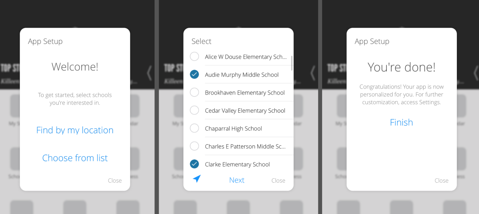 App Initial Screen Setup Screenshot