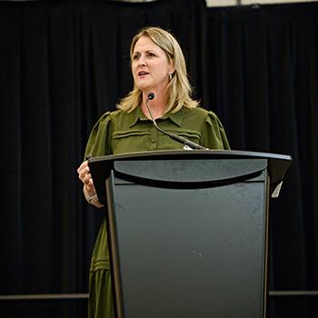Superintendent Jo Ann Fey speaks at induction
