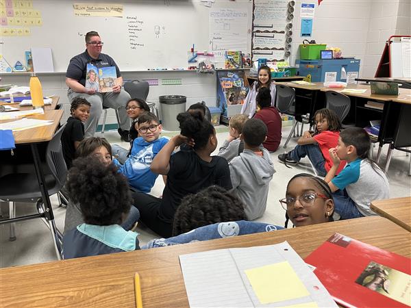 Guest reader, K. Bons, reading to class