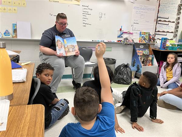 Guest reader, K. Bons, reading to class