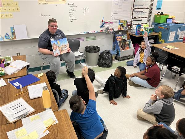 Guest reader, K. Bons, reading to class