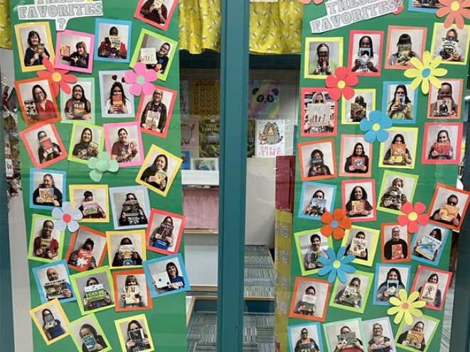 Photos of staff reading various books